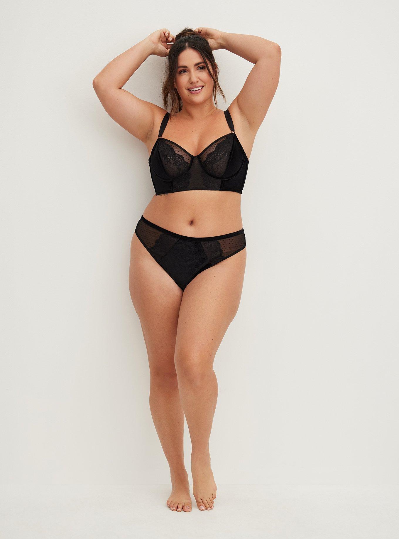 Velour And Lace Underwire Bra, RICH BLACK, alternate