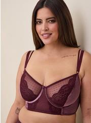 Velour And Lace Underwire Bra, WINETASTING, hi-res