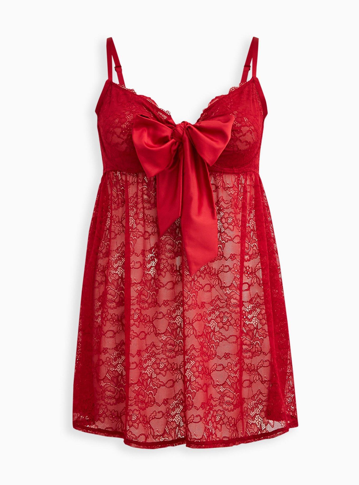 Plus Size - Underwire Babydoll Top - Lace & Bow Red - Torrid