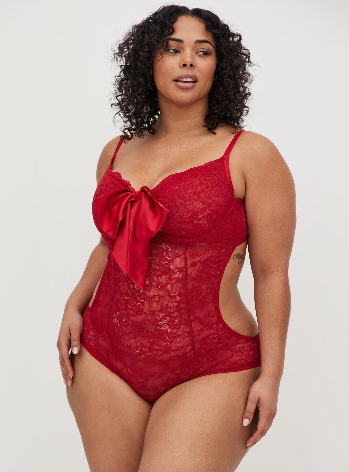 Plus Size Silk Lace Teddy Bodysuit And Corset Set Back For Women