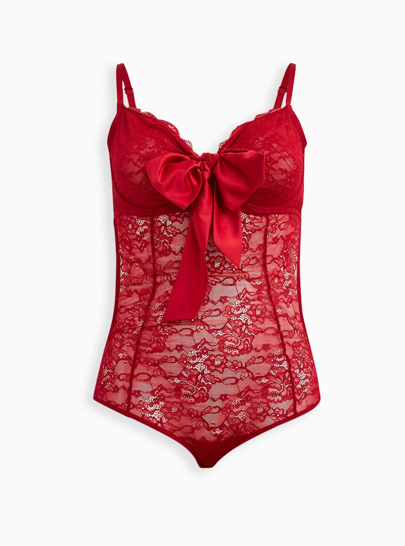 Underwire Bodysuit - Lace & Bow Red, , hi-res
