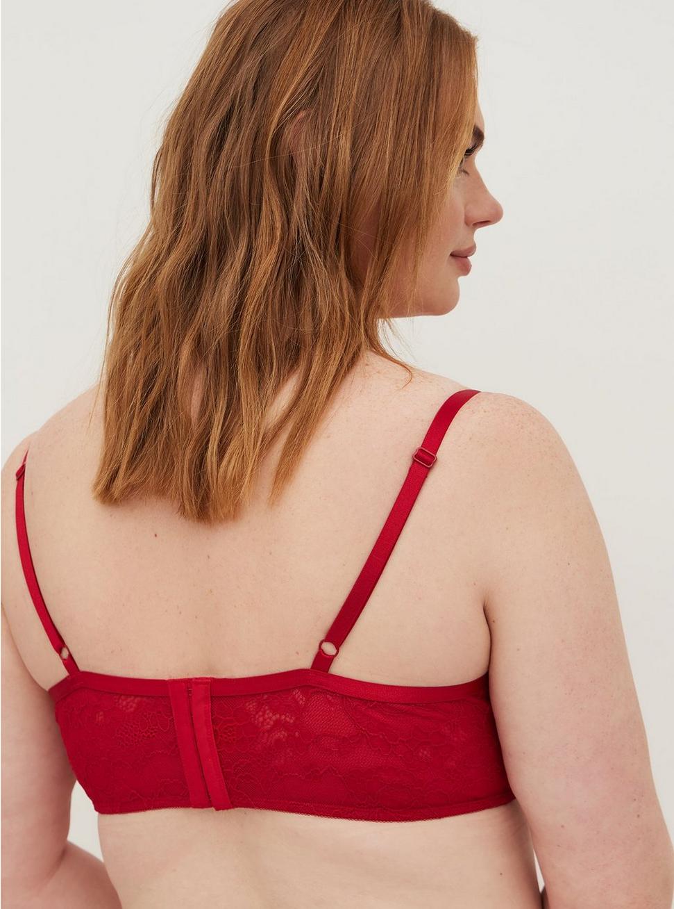 Plus Size - Unlined Underwire Longline Bra - Satin & Lace Bow Red - Torrid