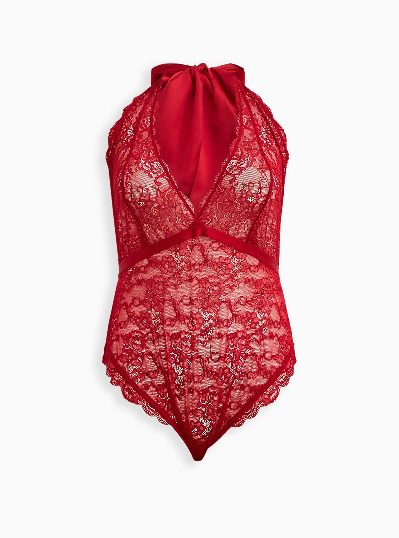 Bodysuit - Lace Halter Bow Red, , hi-res
