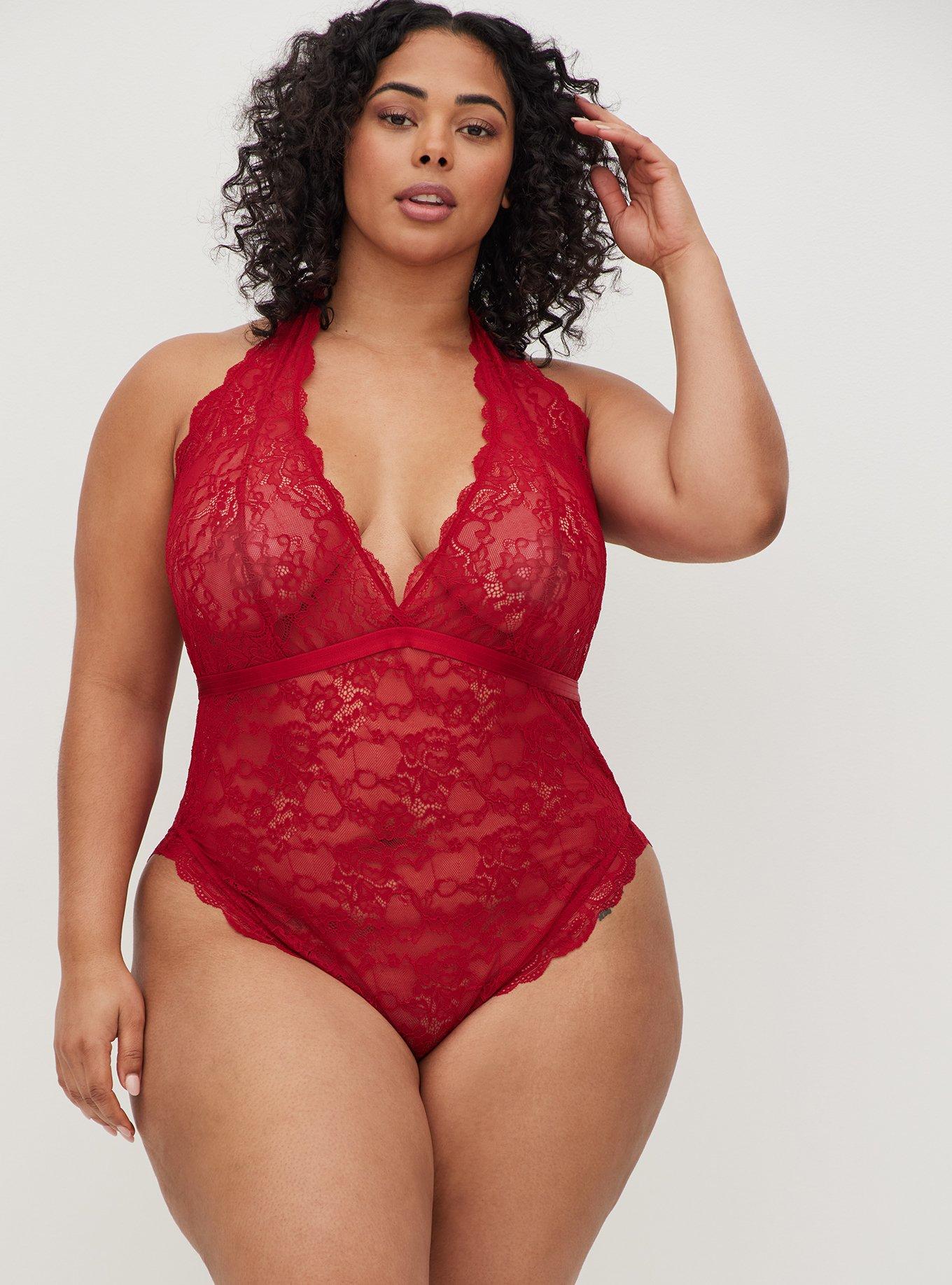 Bodysuit - Lace Halter Bow Red, , hi-res