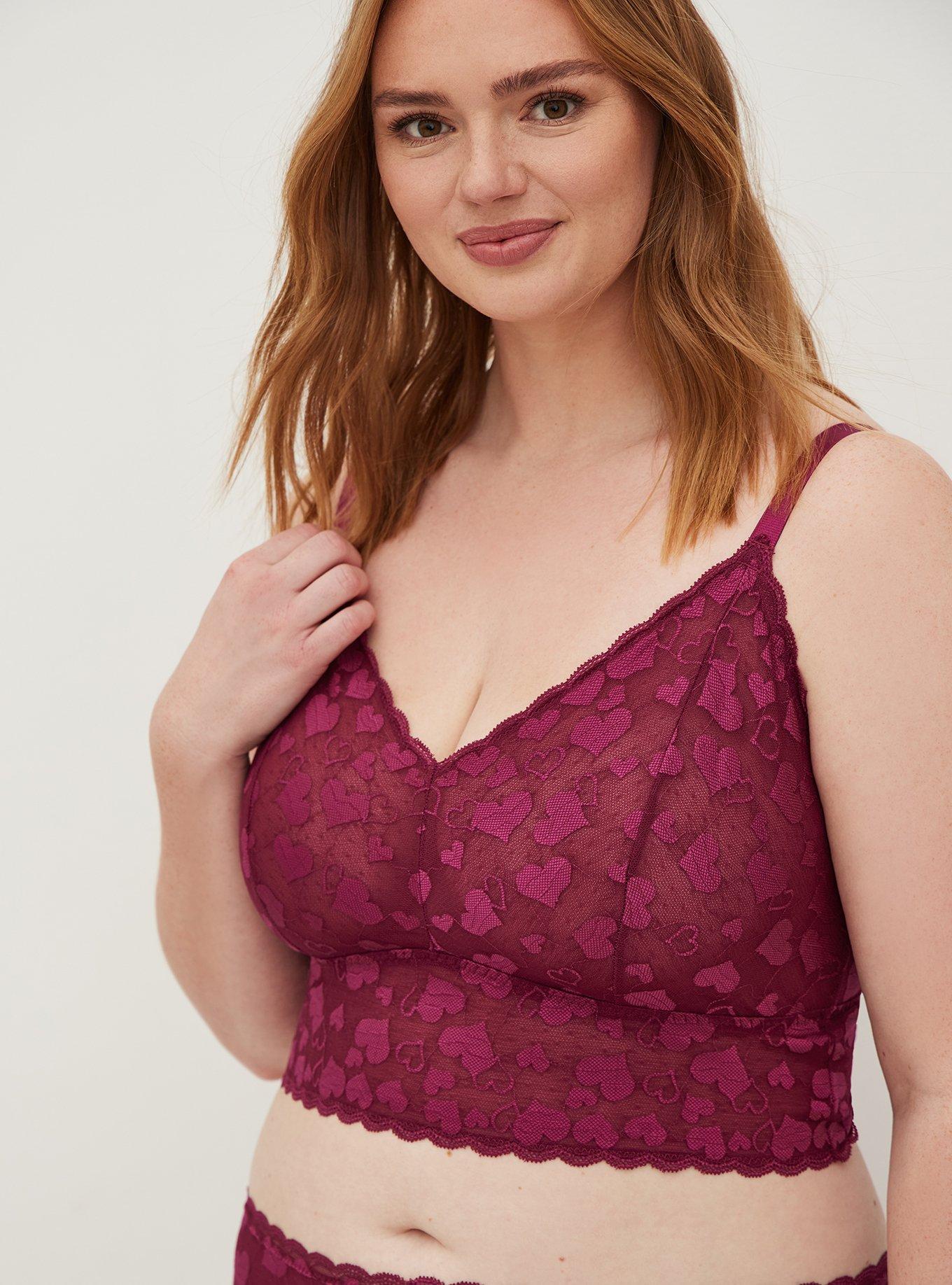 Plus Size Unlined Heart Lace Bralette, NAVARRA, alternate