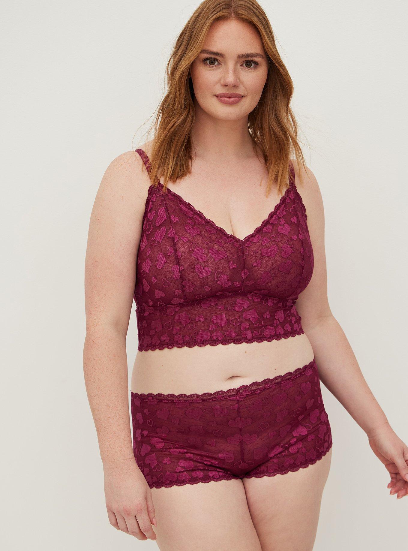 Plus Size Unlined Heart Lace Bralette, NAVARRA, alternate