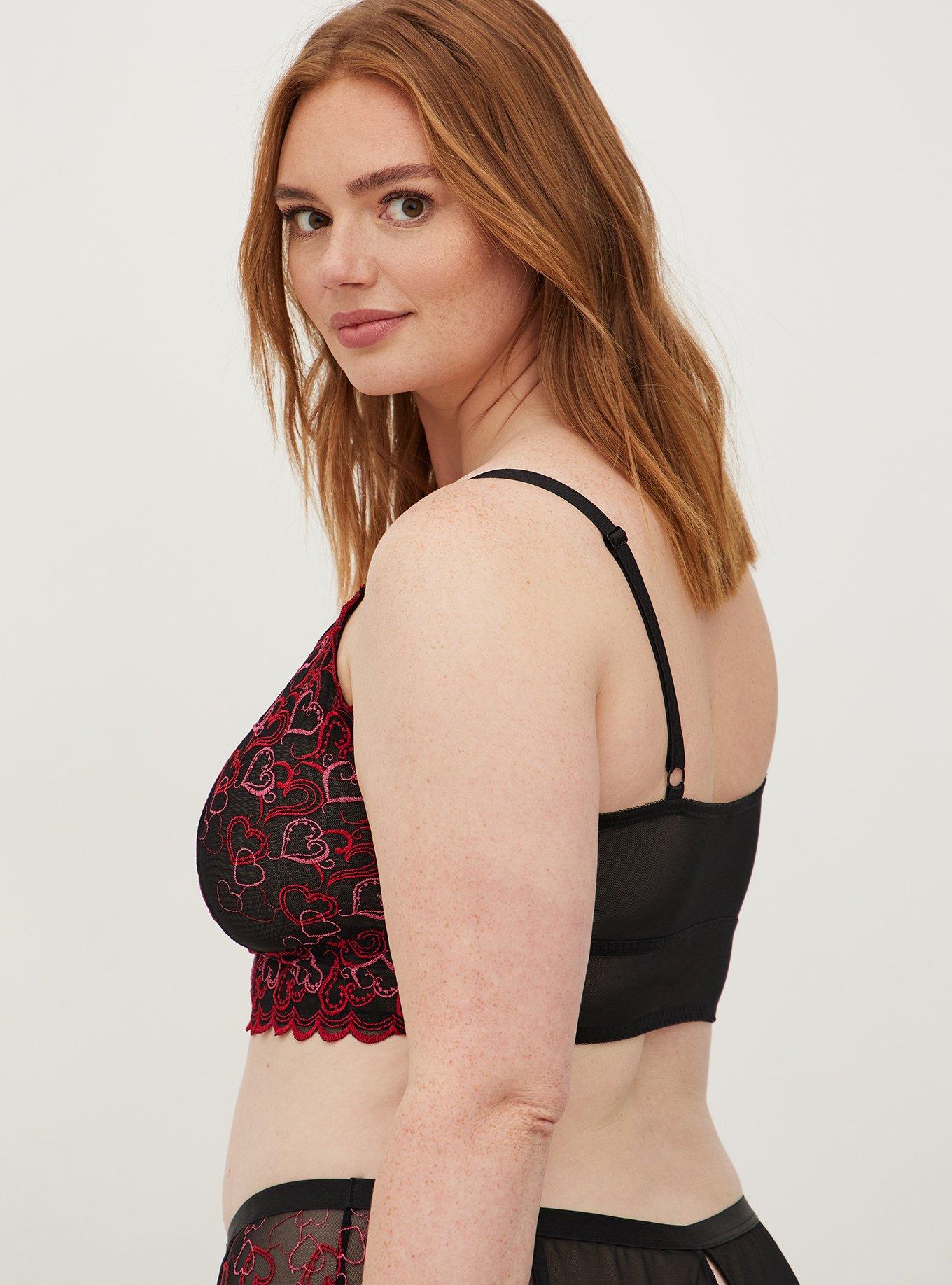 Plus Size Bralette - Embroidered Hearts Black, MULTI COLOR, alternate