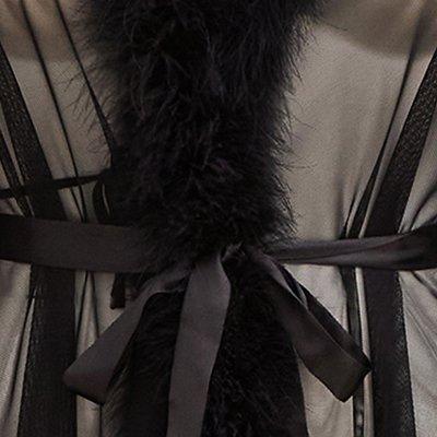 Plus Size Marabou Trim Midi Robe - Mesh Black, RICH BLACK, swatch