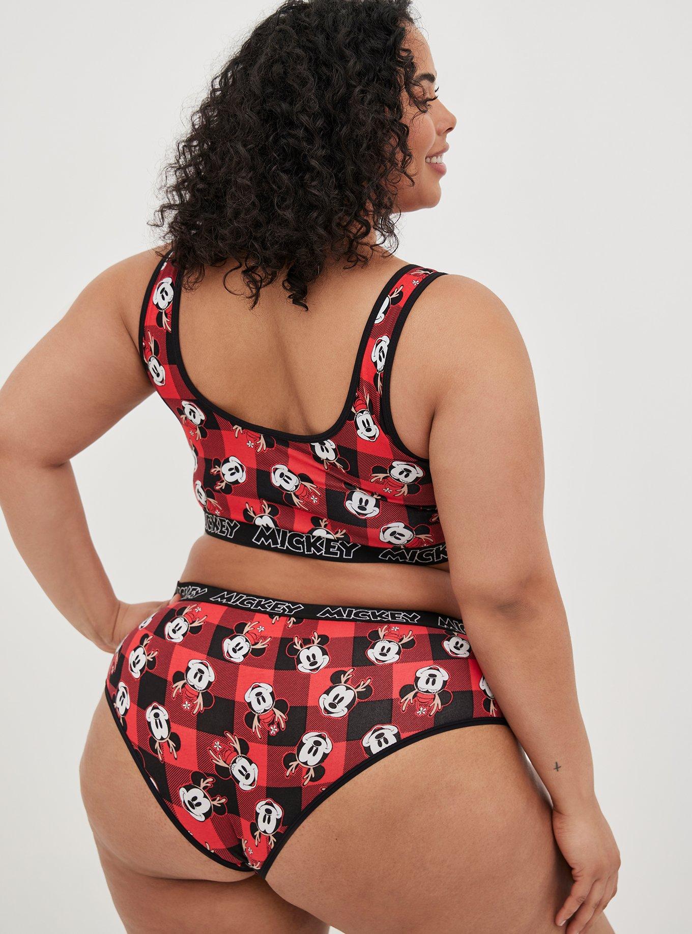 Plus Size - Disney Cheeky Panty - Cotton Mickey Mouse Plaid Red