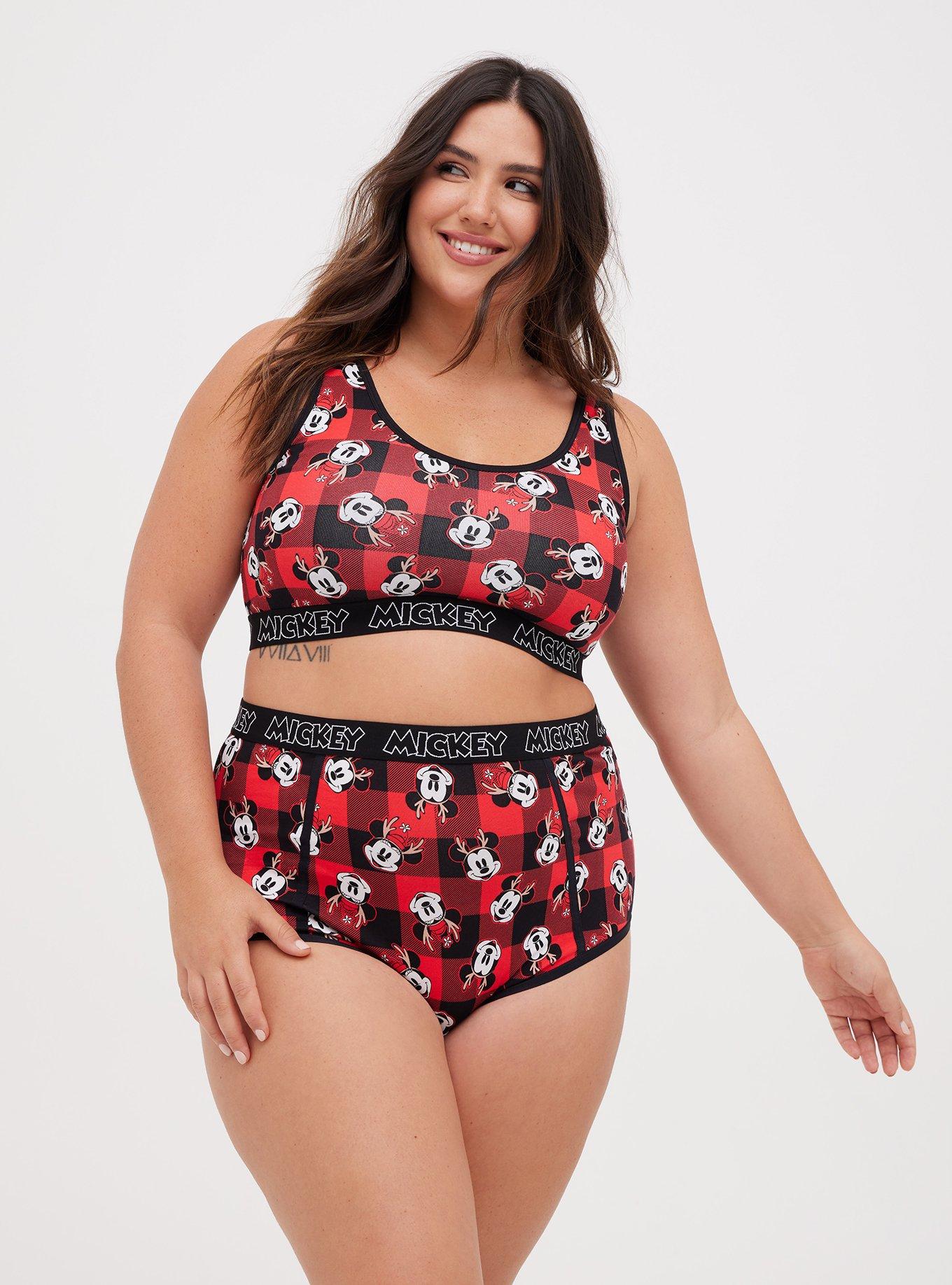 Disney High Waist Cheeky Panty - Cotton Mickey Mouse Plaid Red, MULTI, alternate