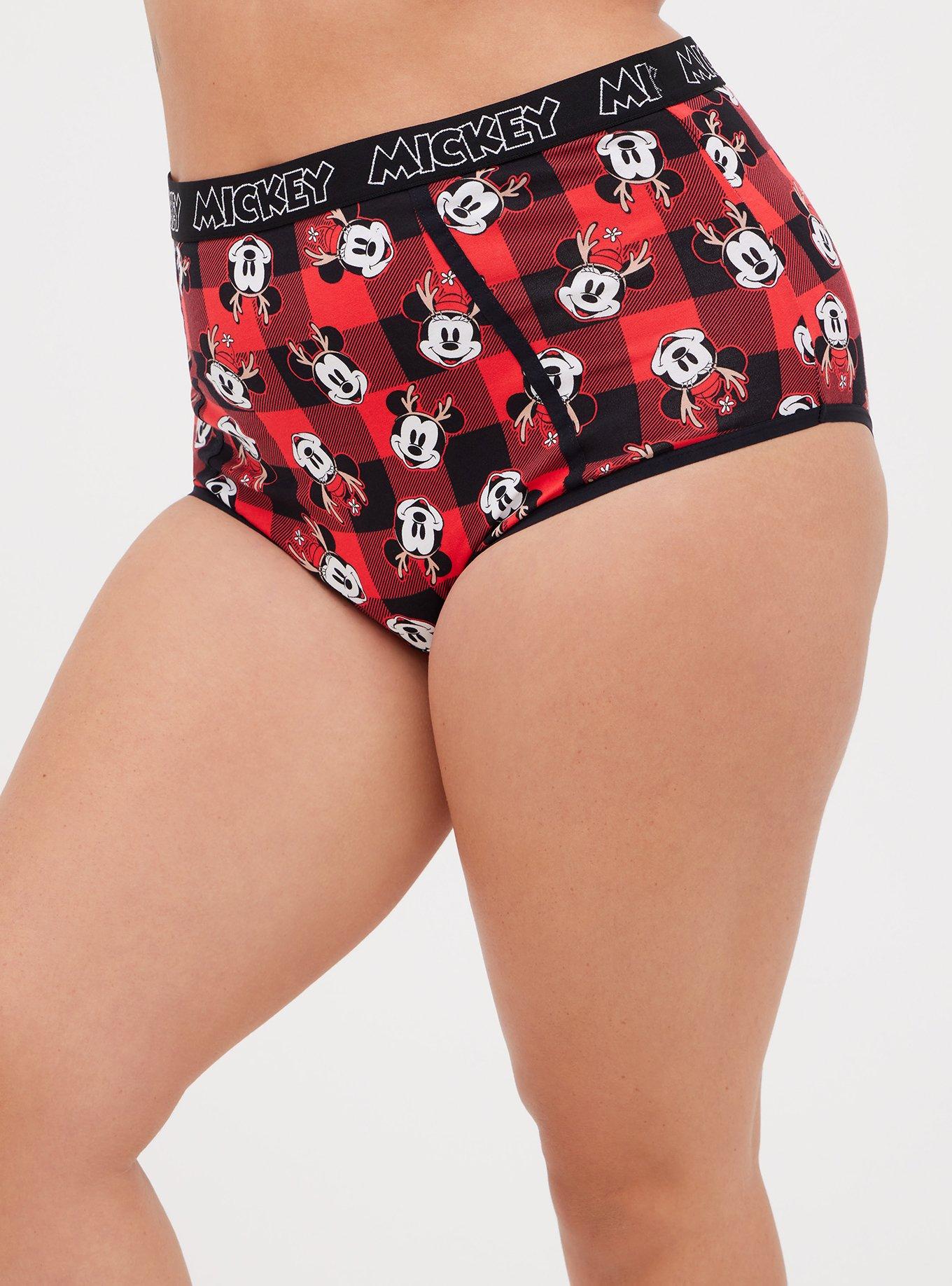 Plus Size - Disney High Waist Cheeky Panty - Cotton Mickey Mouse Plaid Red  - Torrid
