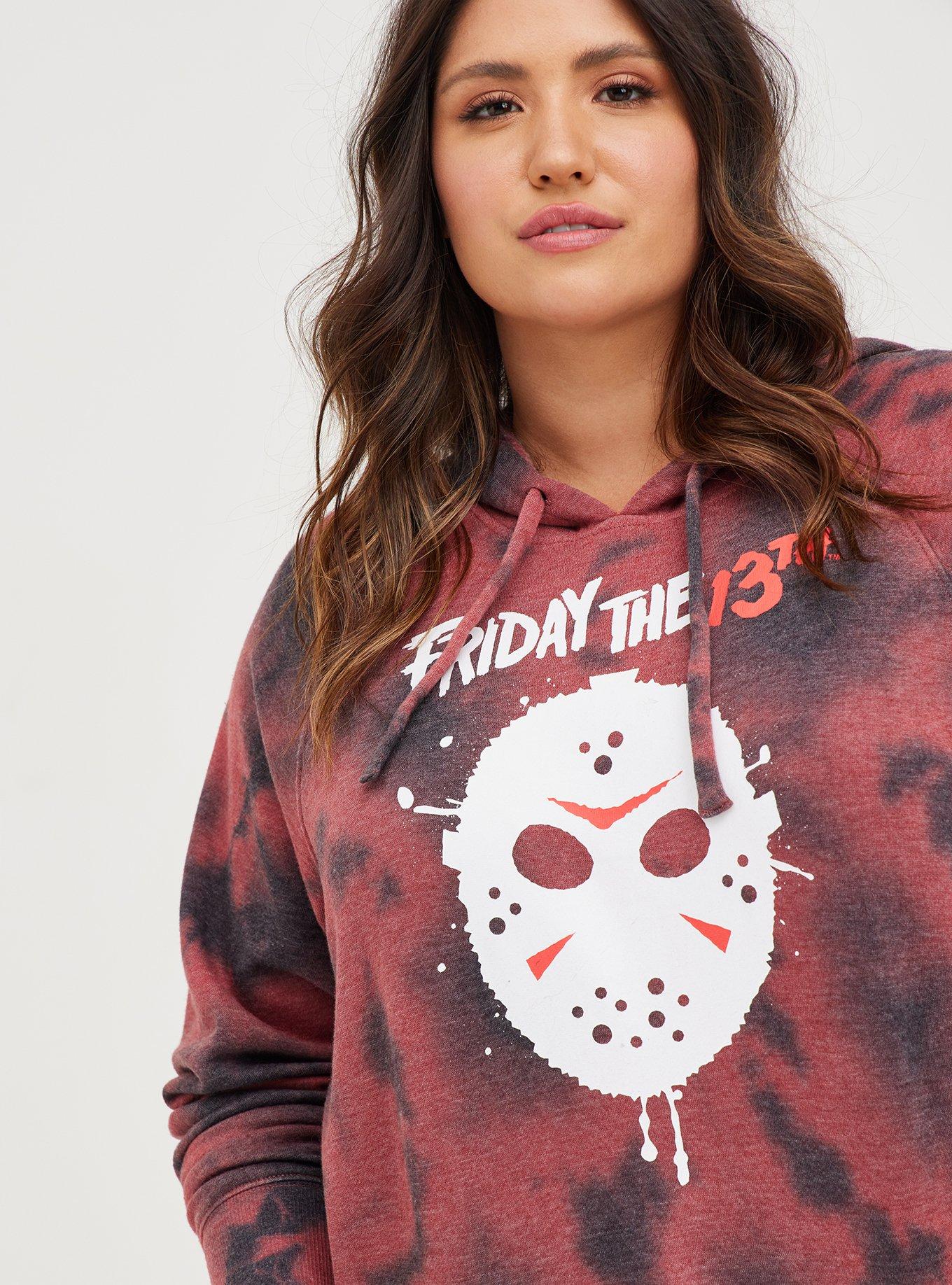 Plus Size Hoodie Cozy Fleece Friday The 13th Red Black Tie Dye Torrid