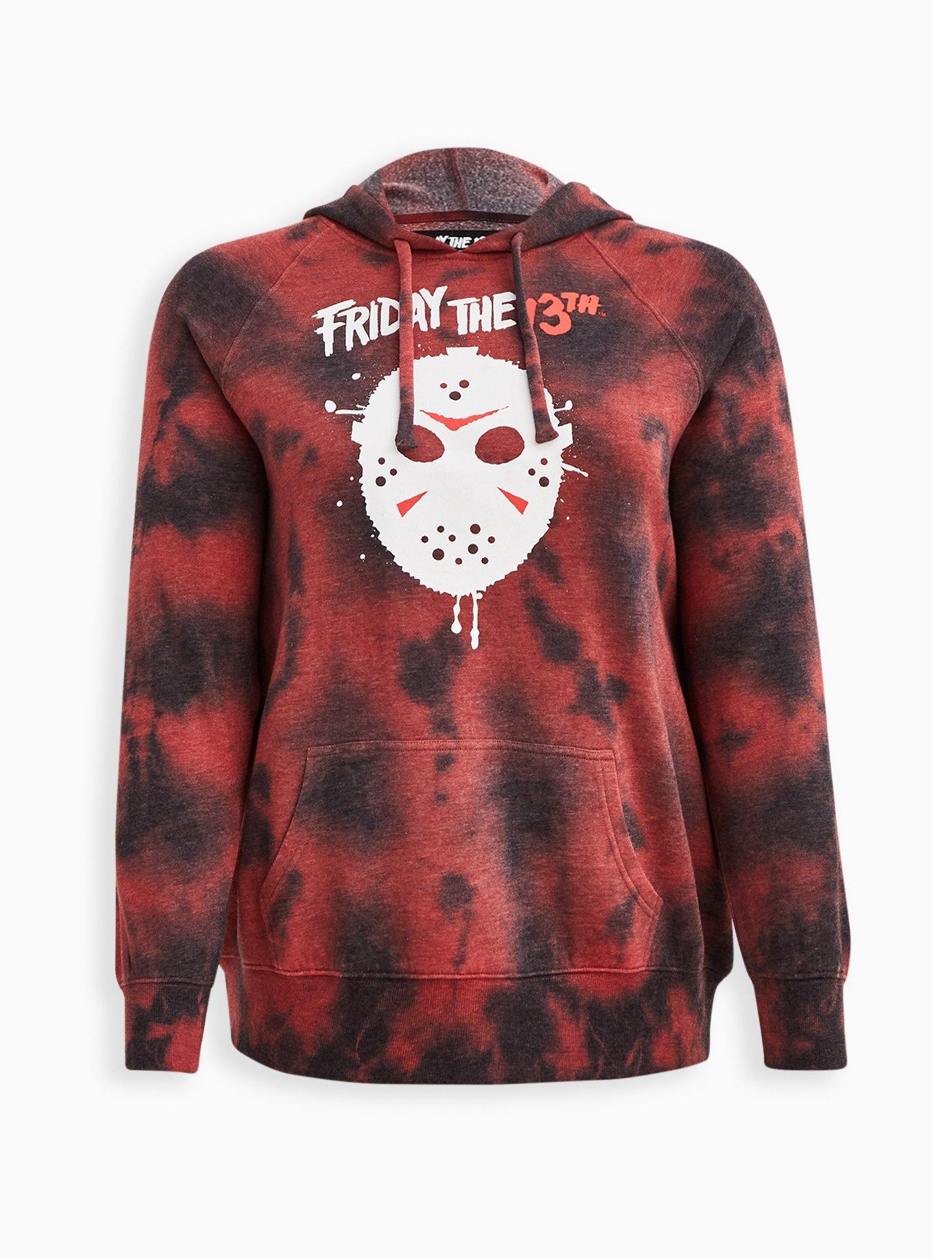 Plus Size - Hoodie - Cozy Fleece Friday The 13th Red & Black Tie