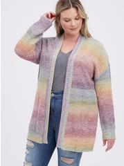 Chunky Cardigan Open Front Sweater, RAINBOW, hi-res