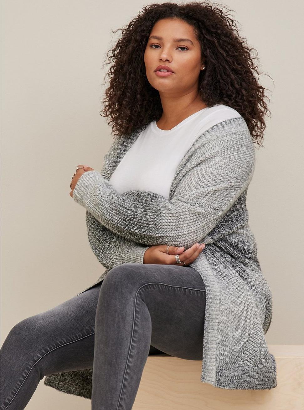 Chunky Cardigan Open Front Sweater, BLACK, hi-res