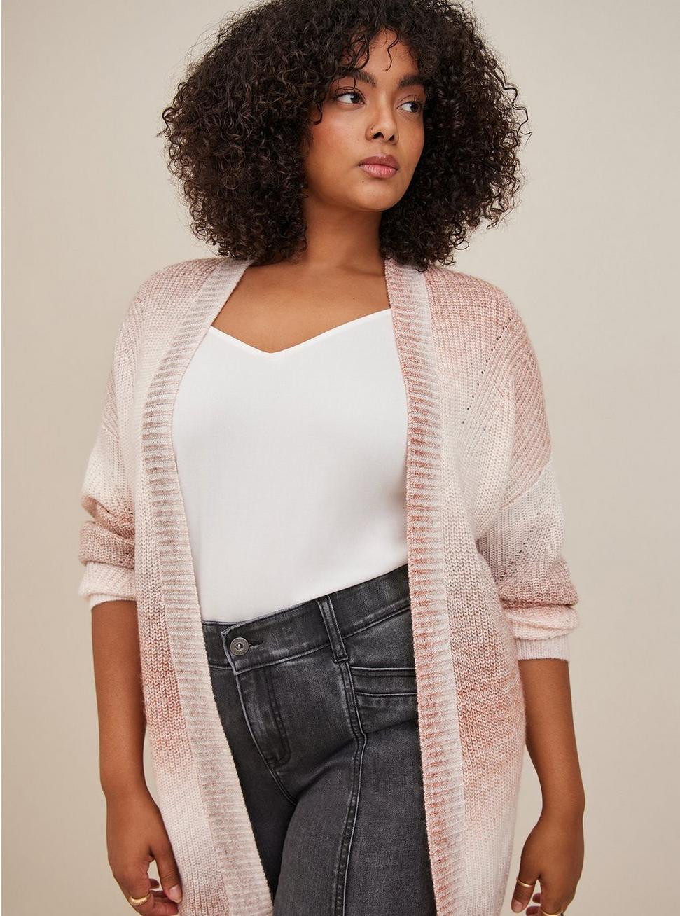 Chunky Cardigan Open Front Sweater, BEIGE, hi-res