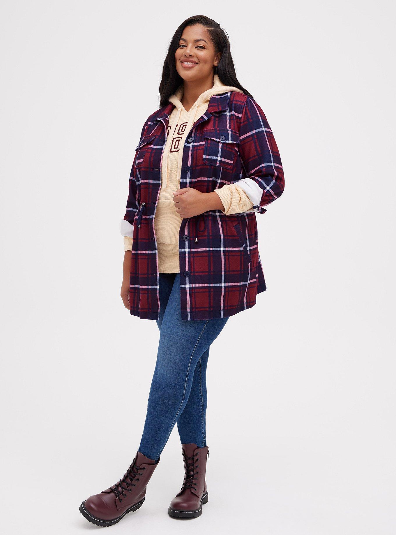 Fleece Shacket, PLAID RED, alternate