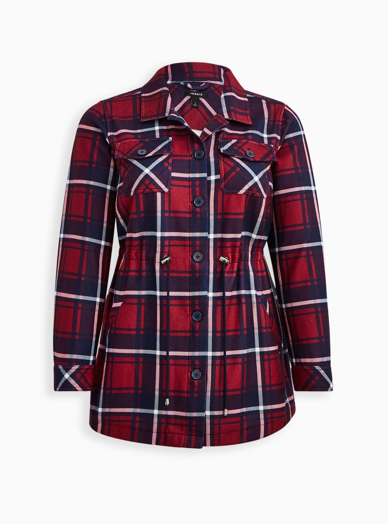 Fleece Shacket, PLAID RED, hi-res