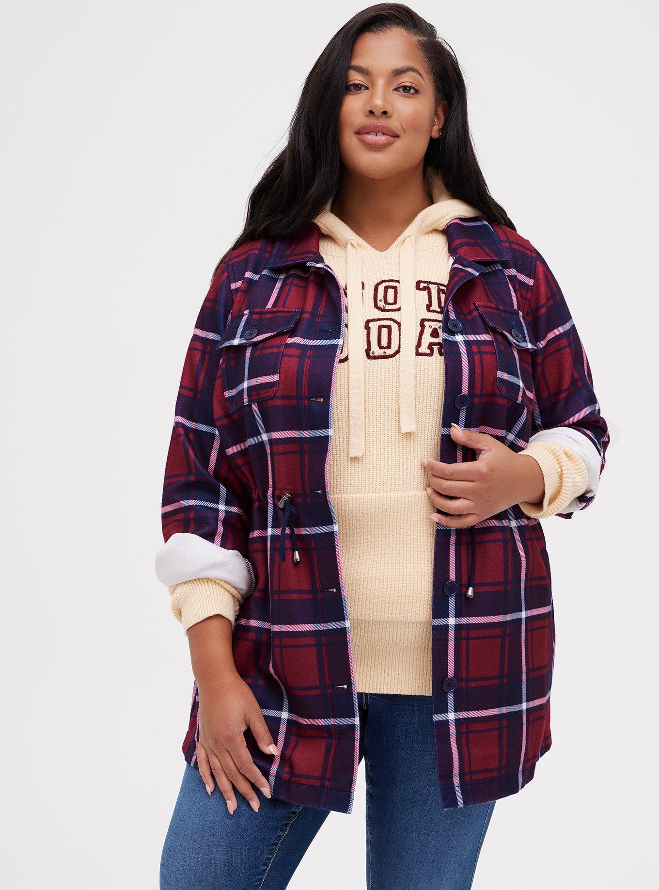 Fleece Shacket, PLAID RED, hi-res
