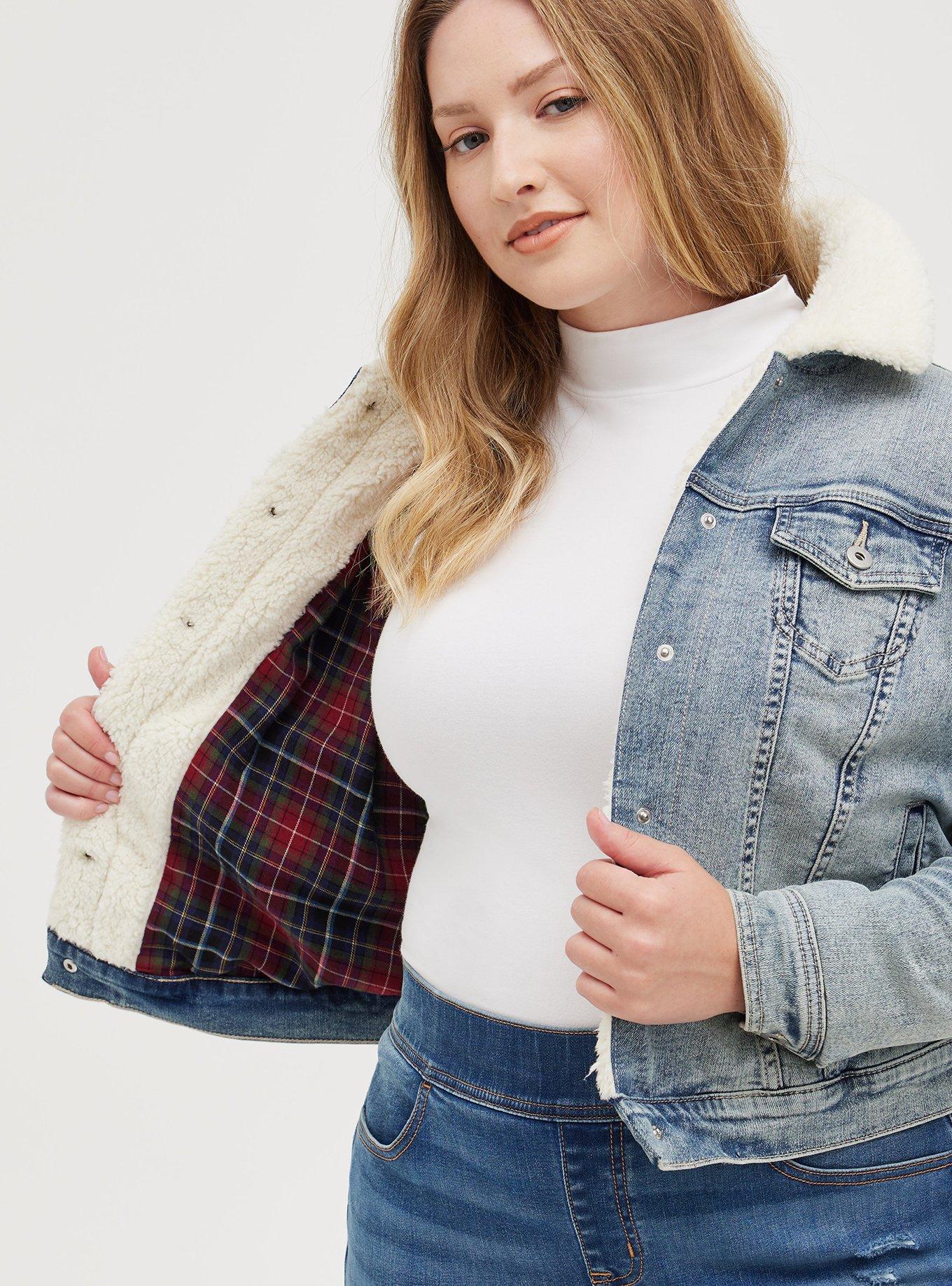 Plus size sherpa denim hot sale jacket