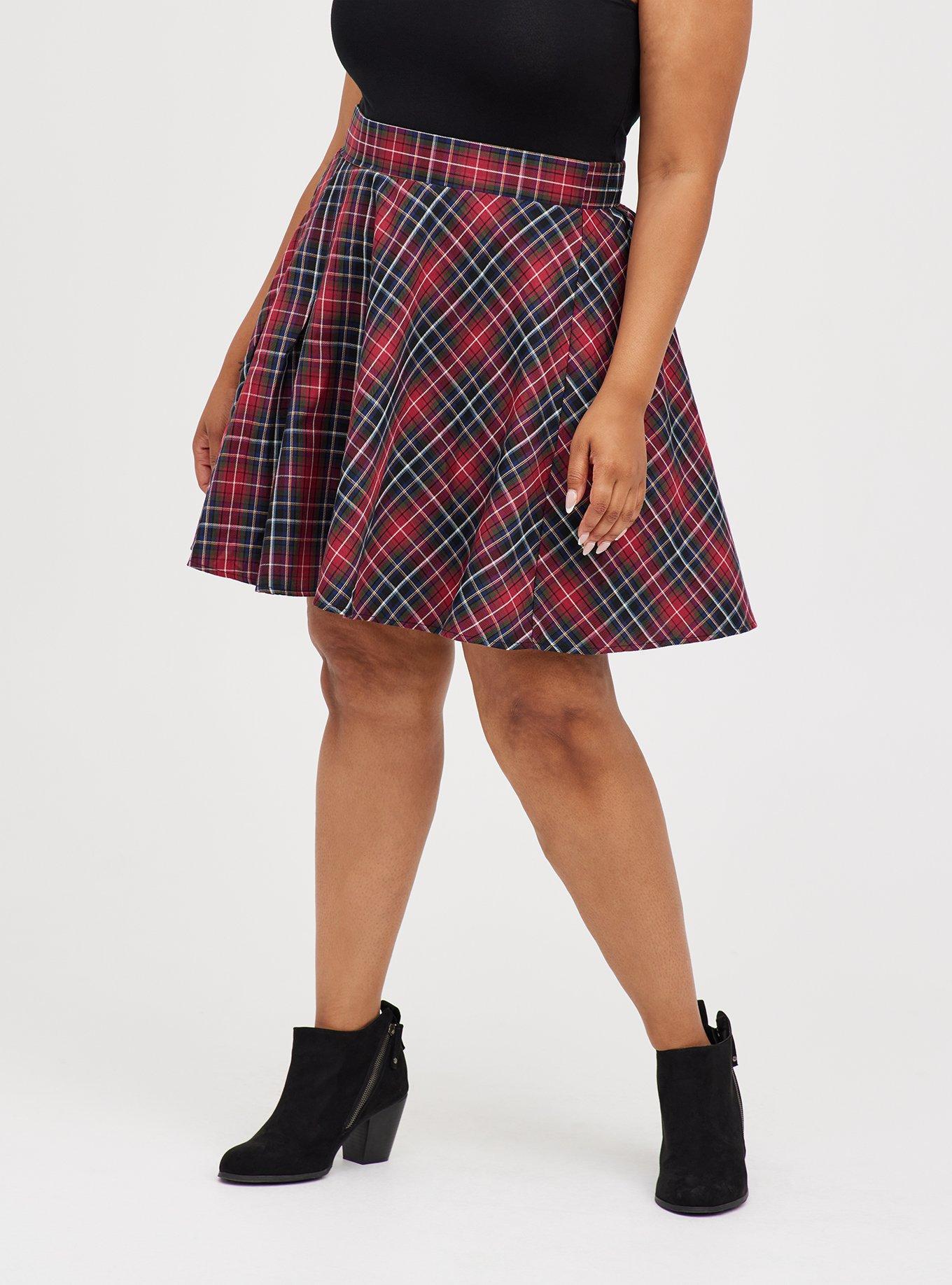 Plus Size - Mini Twill Pleated Skater Skirt - Torrid