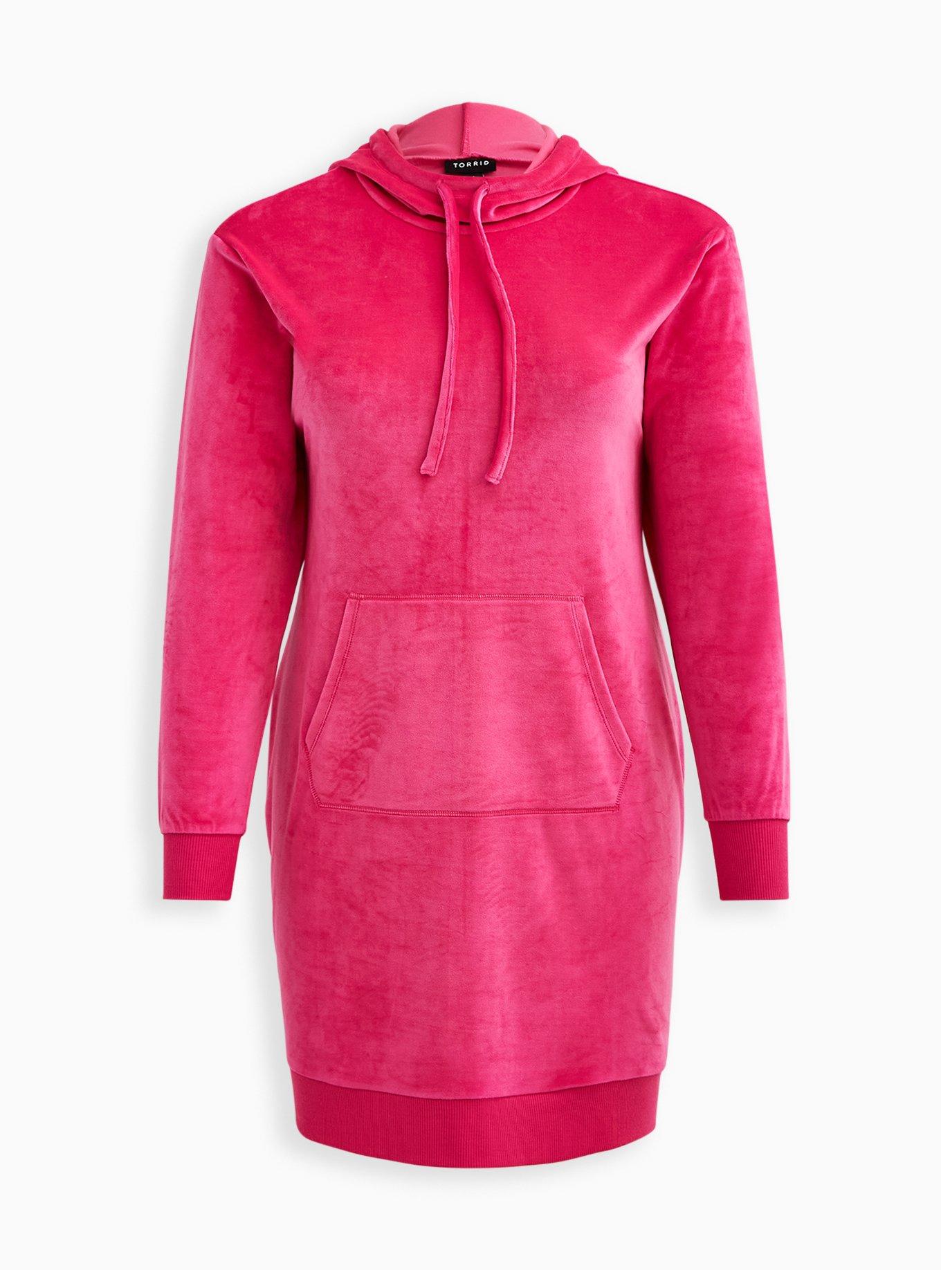 Plus Size - Hooded Sweatshirt Dress - Velour Pink - Torrid
