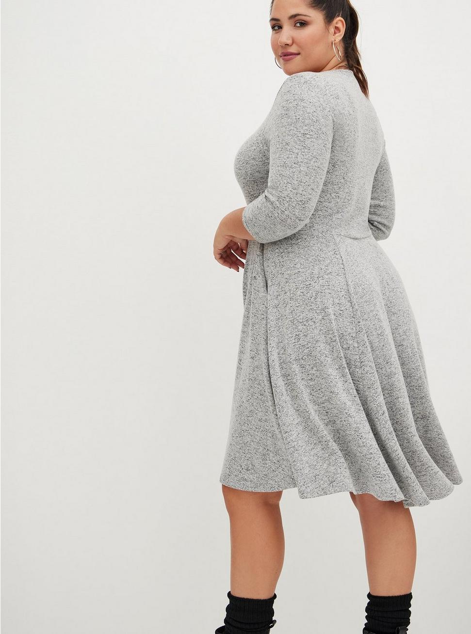 Plus Size Mini Super Soft Plush Skater Dress, HEATHER GREY, alternate