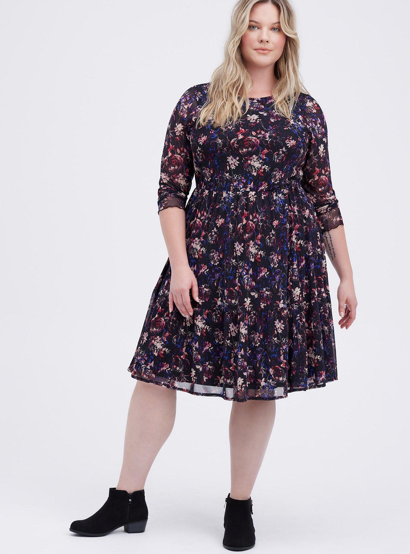Ruffled Mini Dress - Mesh Floral Black, FLORAL BLACK, alternate