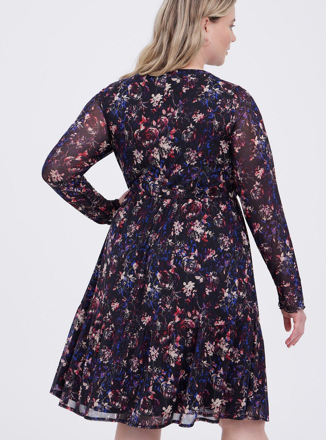 Ruffled Mini Dress - Mesh Floral Black, FLORAL BLACK, alternate