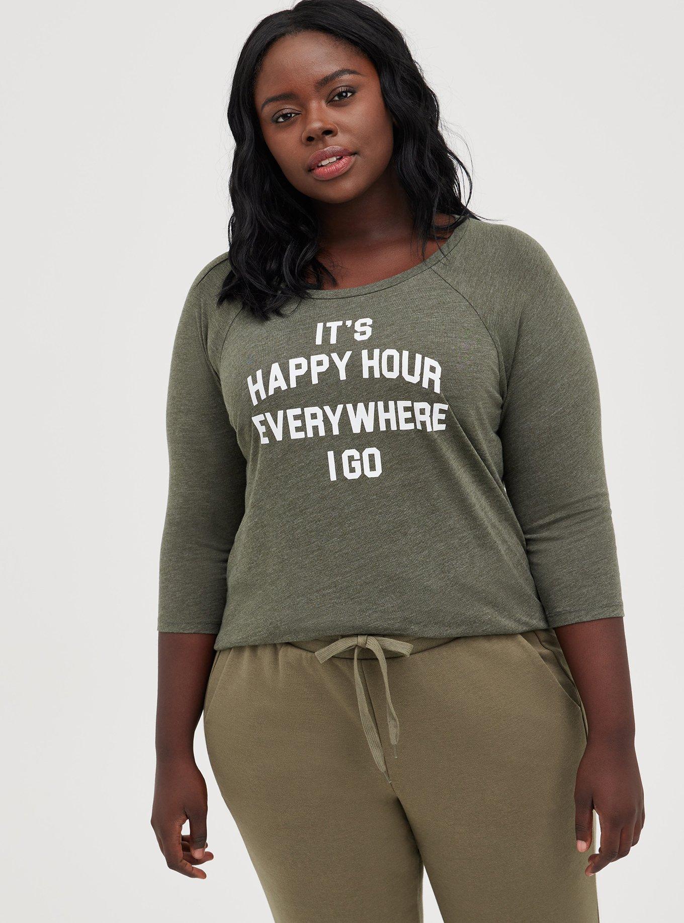 Plus Size - Classic Fit Raglan Tee - Triblend Jersey Happy Hour Olive -  Torrid