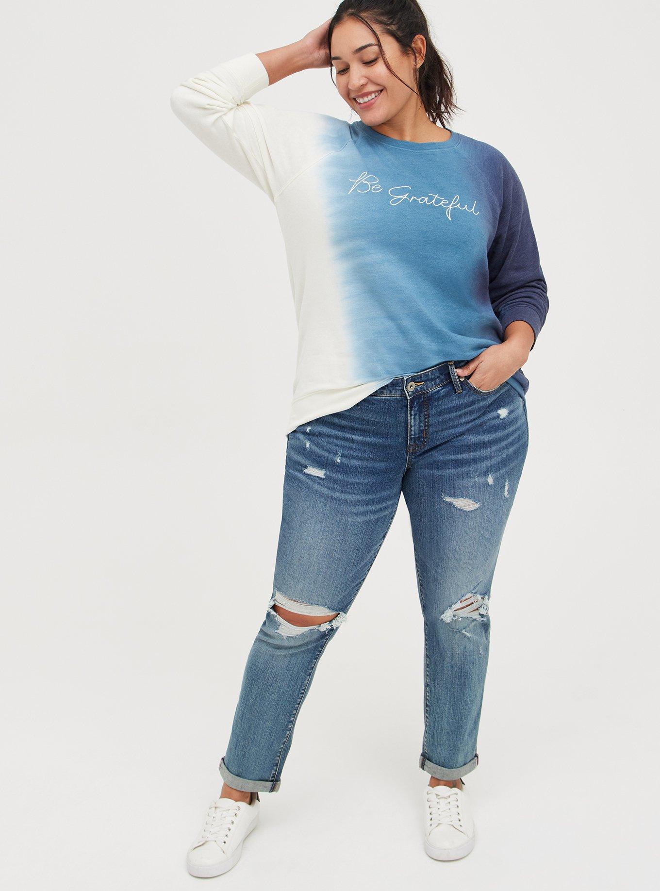 Plus Size Sweatshirt - Cozy Fleece Be Grateful Tie Dye Navy, TIE DYE BLUE, alternate