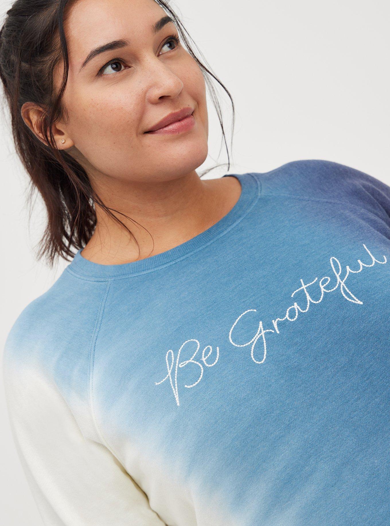 Plus Size Sweatshirt - Cozy Fleece Be Grateful Tie Dye Navy, TIE DYE BLUE, alternate