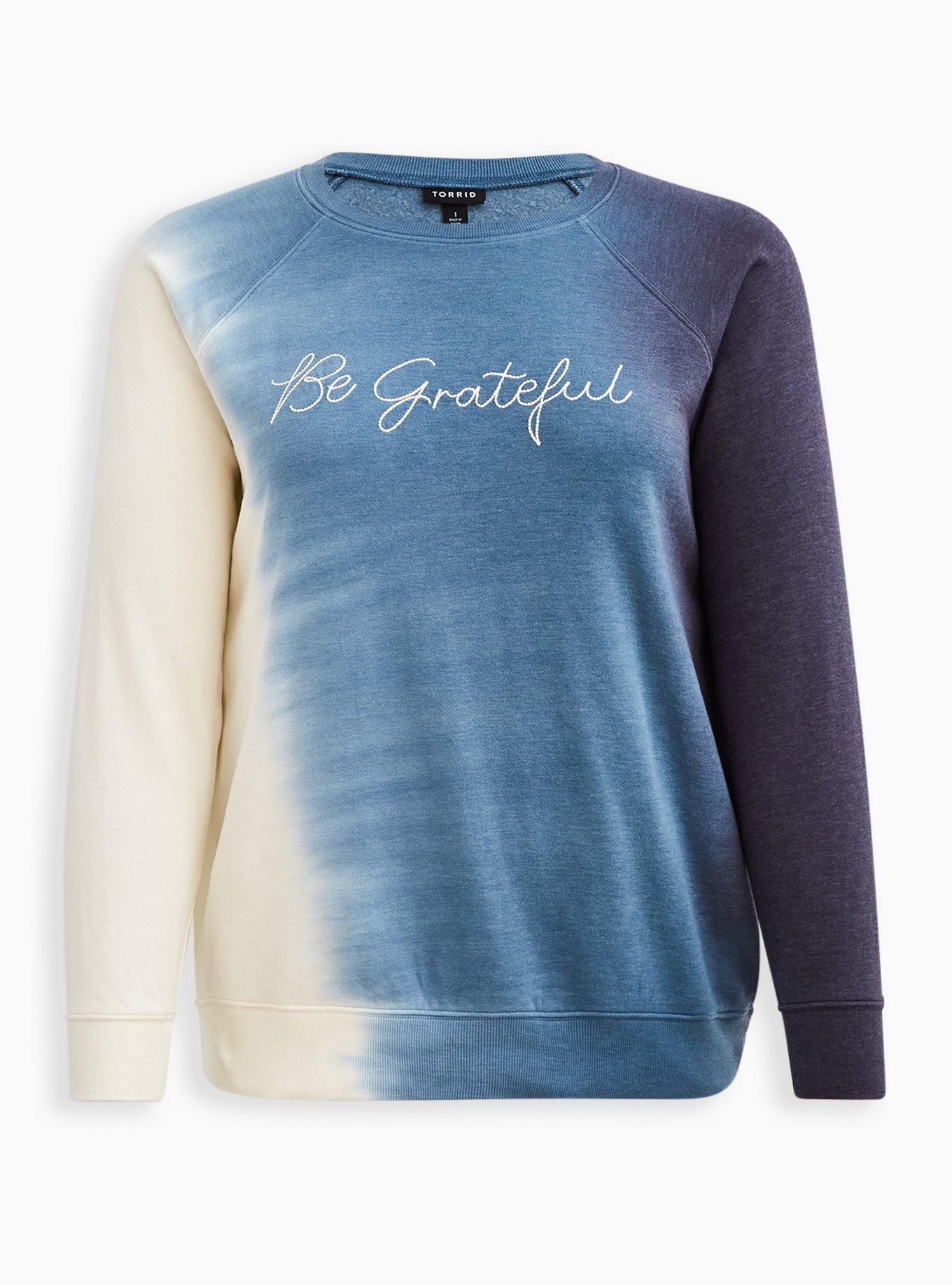 Plus Size Sweatshirt - Cozy Fleece Be Grateful Tie Dye Navy, TIE DYE BLUE, hi-res