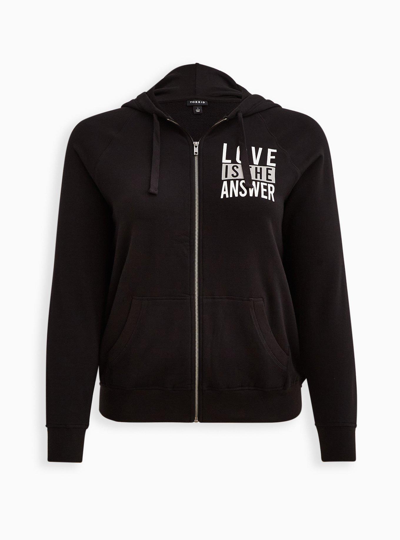 Zip-Up Hoodie - Ultra Soft Fleece Love Is The Answer Black, DEEP BLACK, hi-res