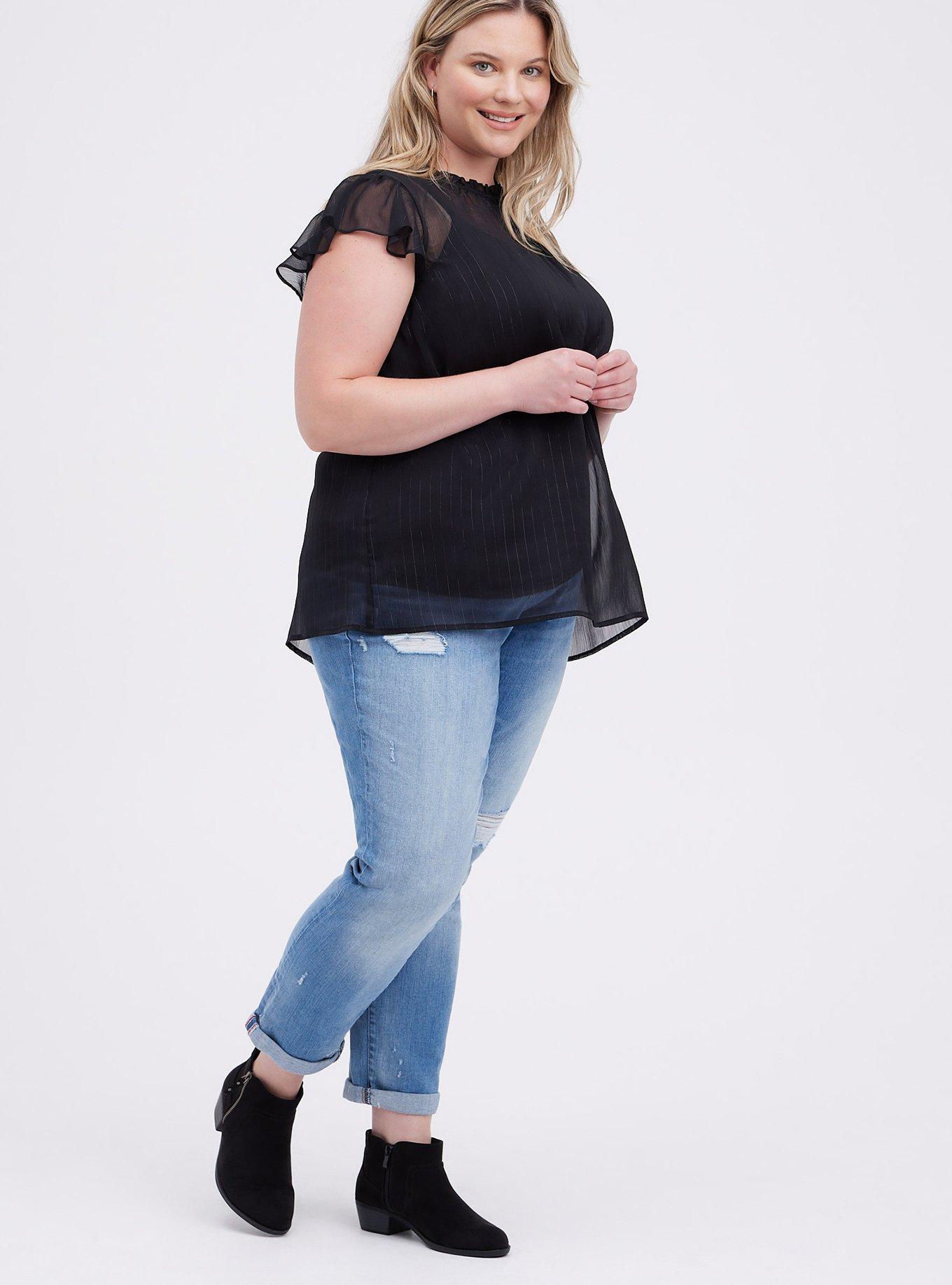 Crinkle Chiffon Flutter Sleeve Blouse, DEEP BLACK, alternate