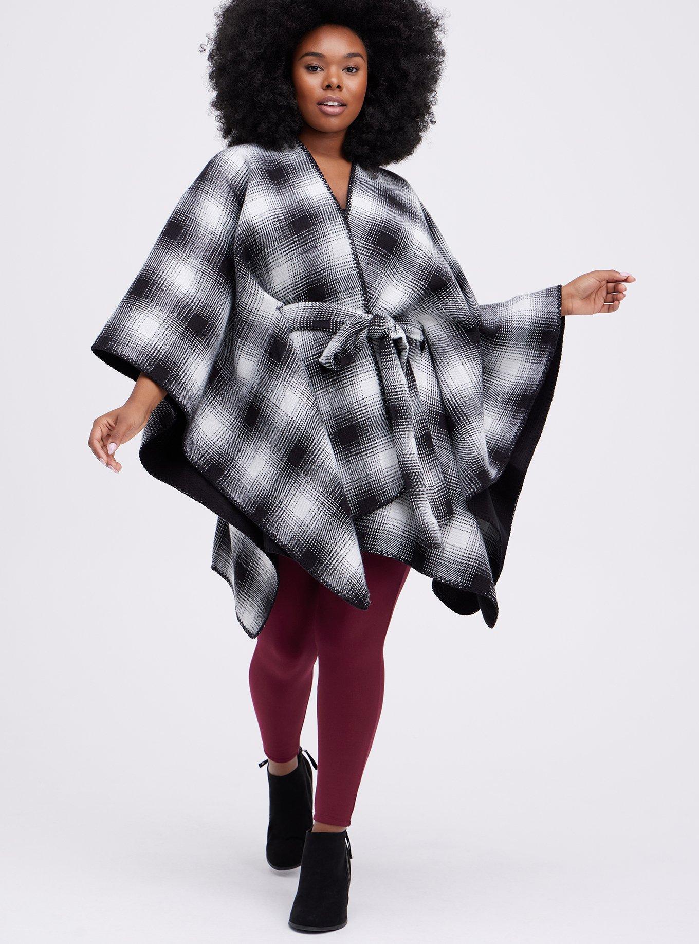 Plus Size - Reversible Ruana - Plaid Black & White - Torrid