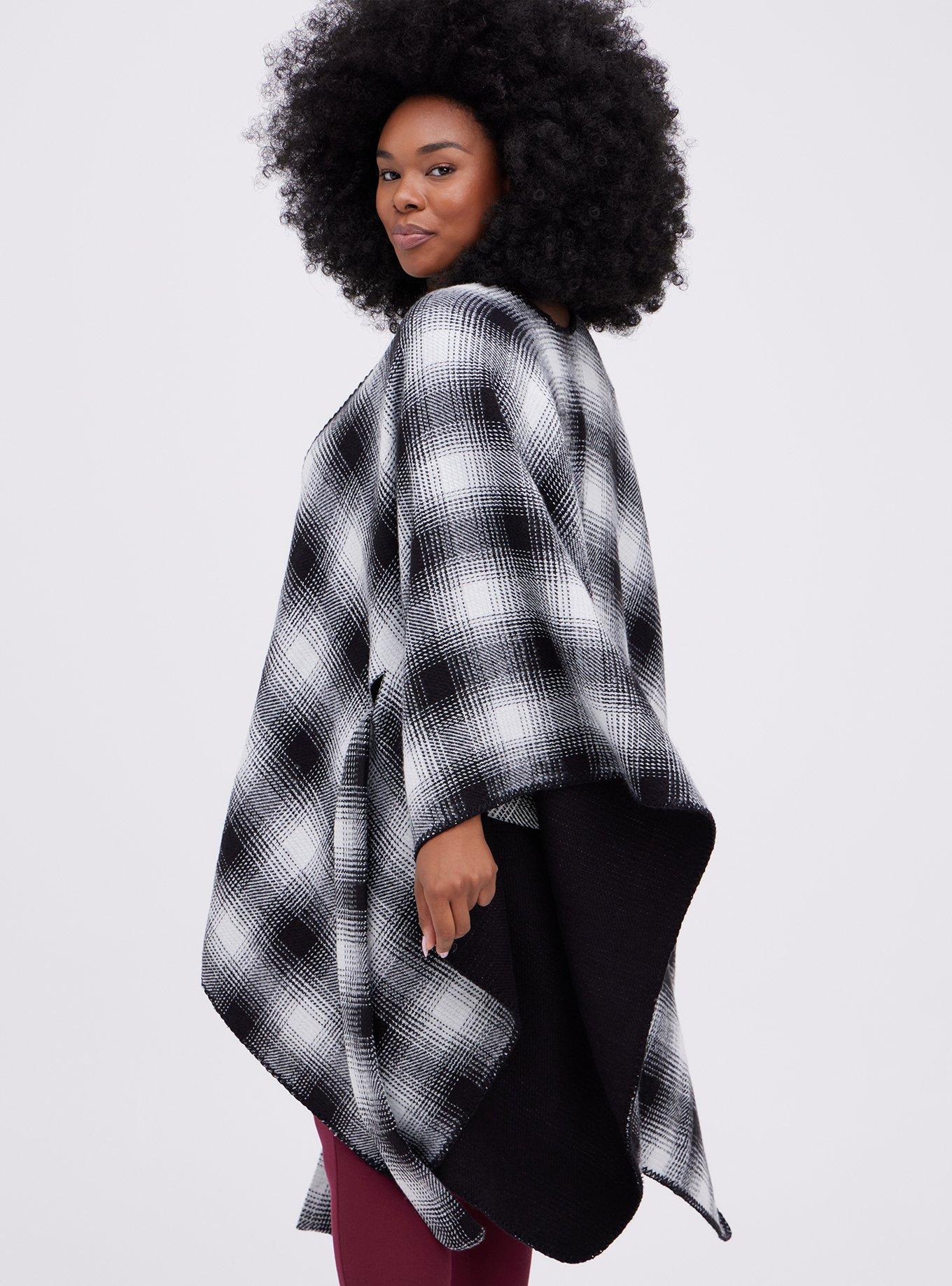 Plus Size - Reversible Ruana - Plaid Black & White - Torrid