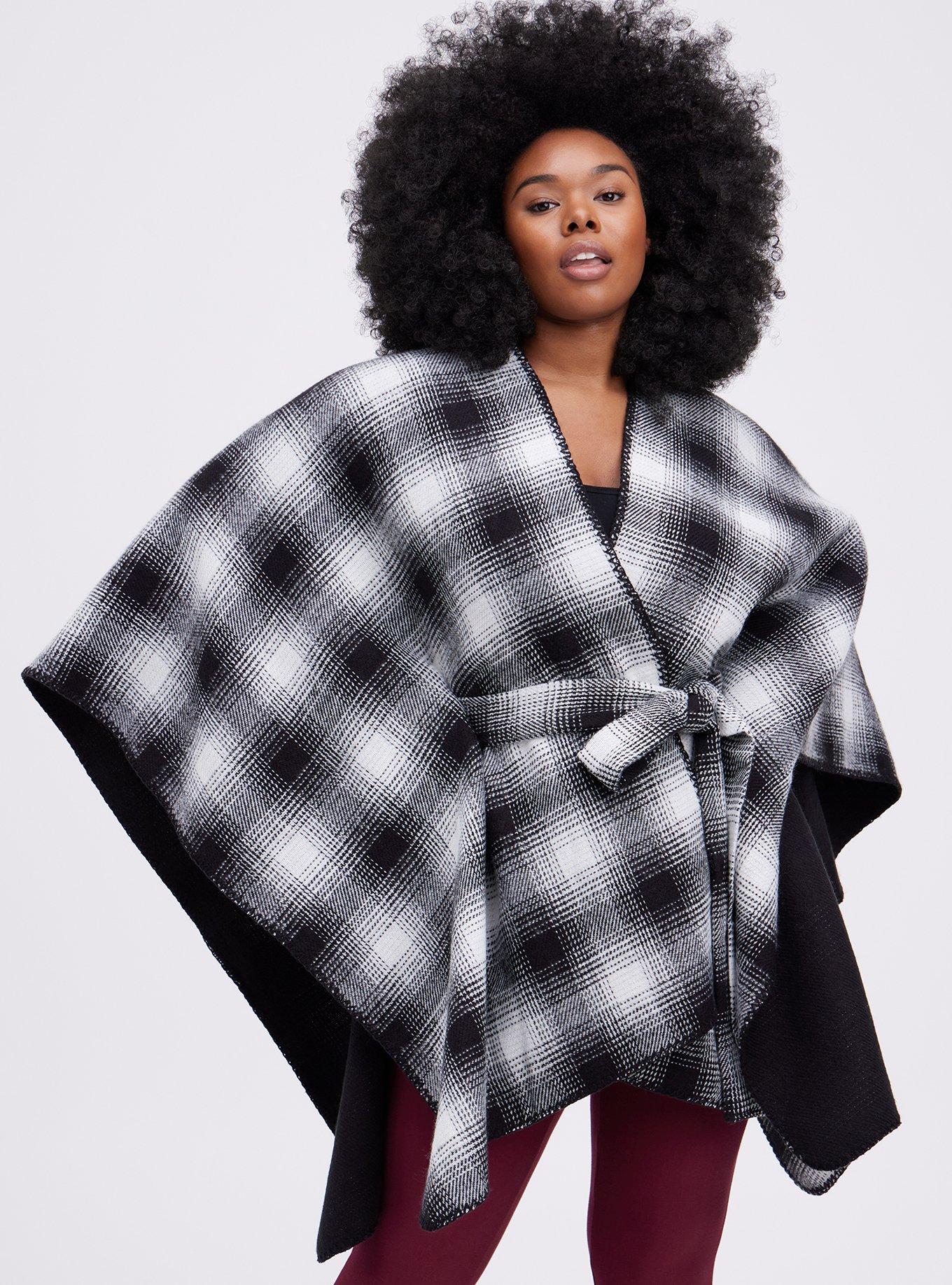 Plus Size - Reversible Ruana - Plaid Black & White - Torrid