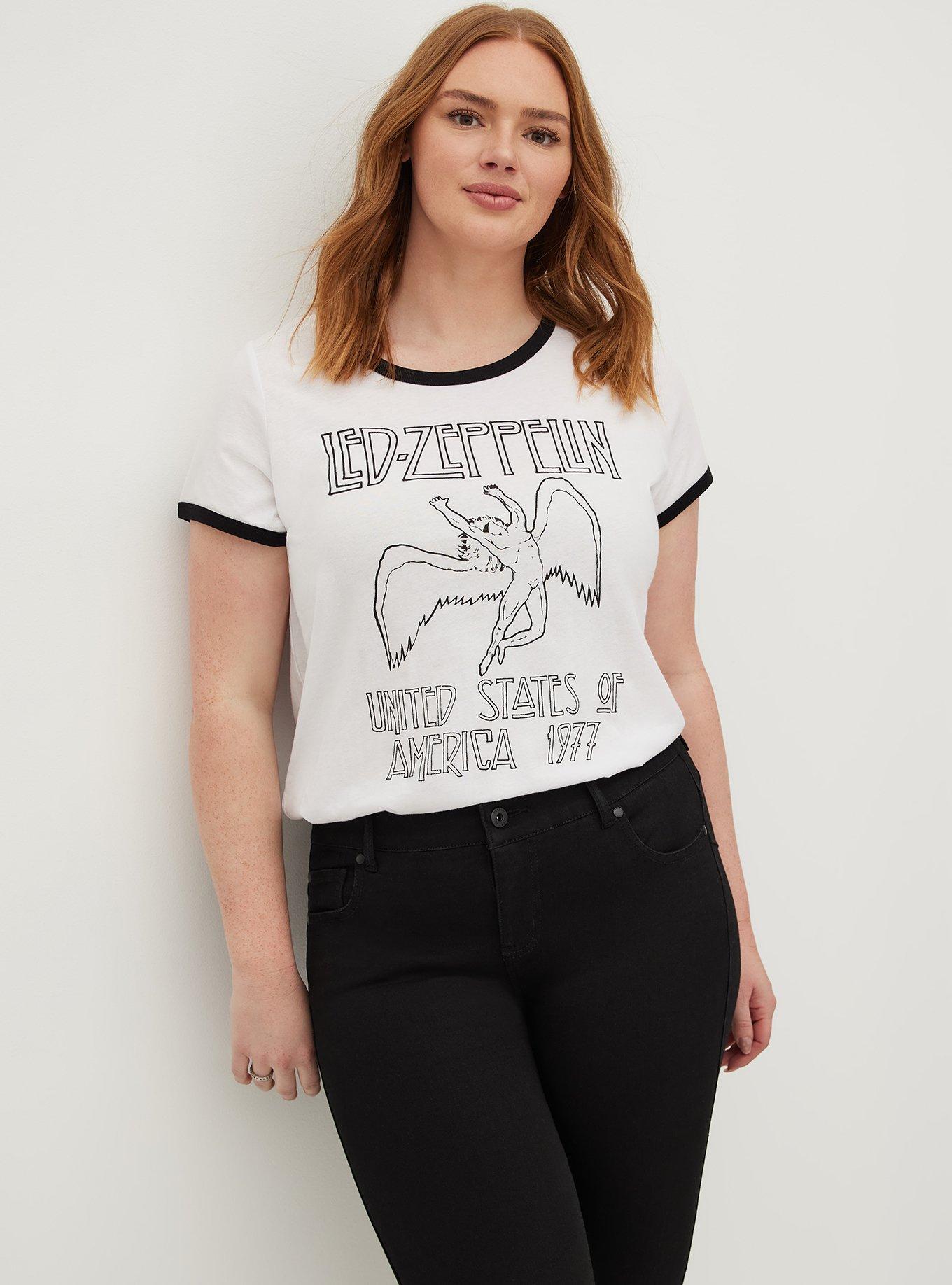 Plus Size - Led Zeppelin Classic Fit Ringer Tee - Cotton White - Torrid