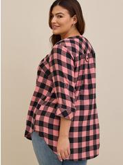 Harper Brushed Rayon Pullover 3/4 Sleeve Tunic Blouse, PLAID PINK, alternate