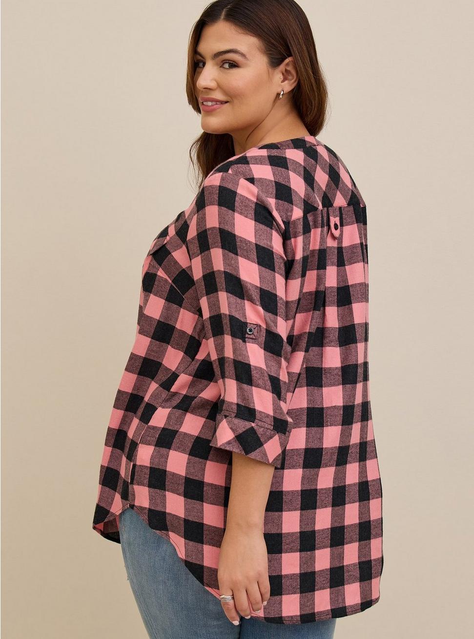 Harper Brushed Rayon Pullover 3/4 Sleeve Tunic Blouse, PLAID PINK, alternate