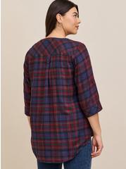 Harper Brushed Rayon Pullover 3/4 Sleeve Tunic Blouse, PLAID NAVY, alternate
