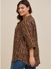 Harper Brushed Rayon Pullover 3/4 Sleeve Tunic Blouse, FLORAL BLACK, alternate