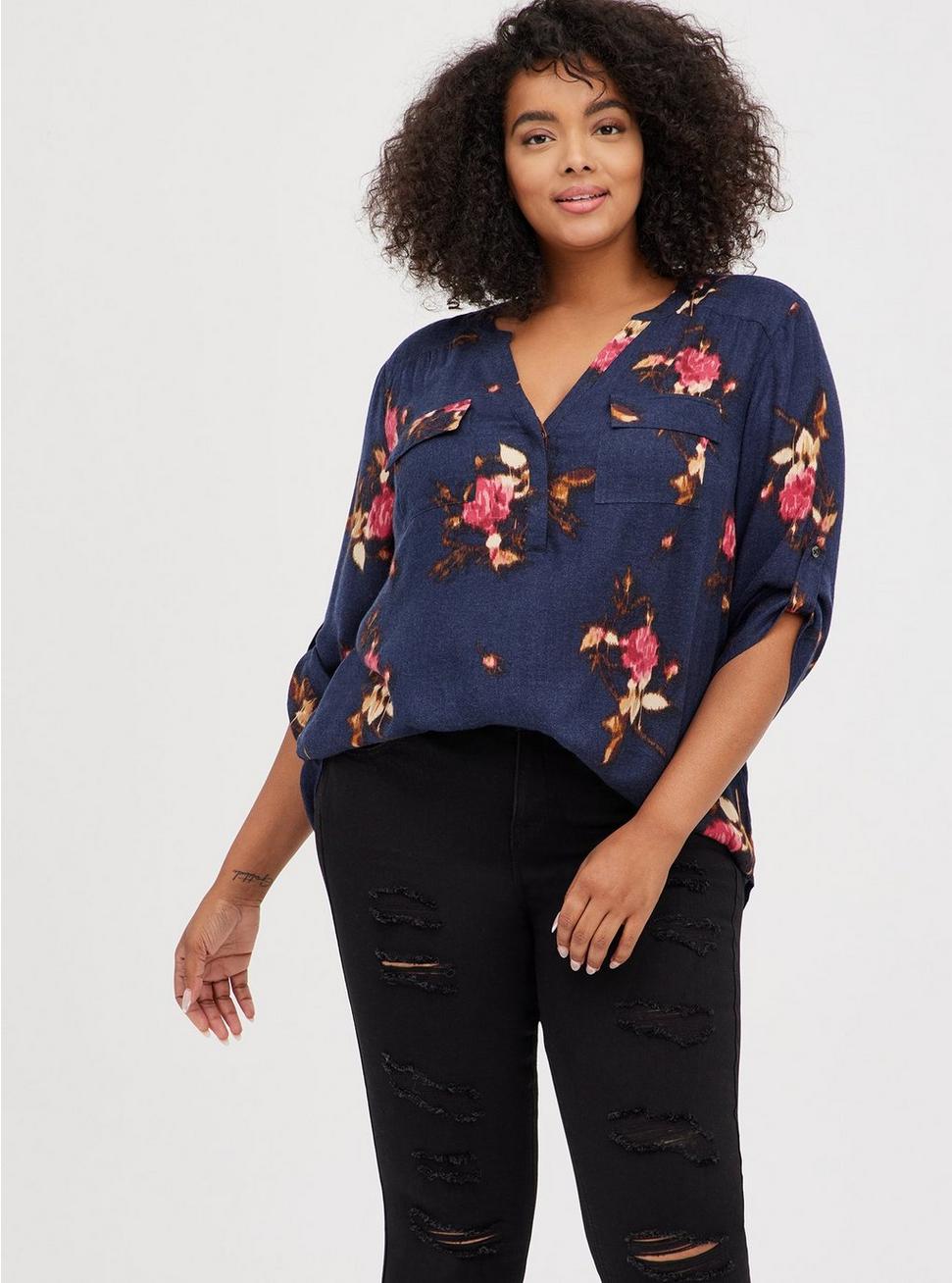 Plus Size - Harper Brushed Rayon Pullover 3/4 Sleeve Tunic Blouse - Torrid