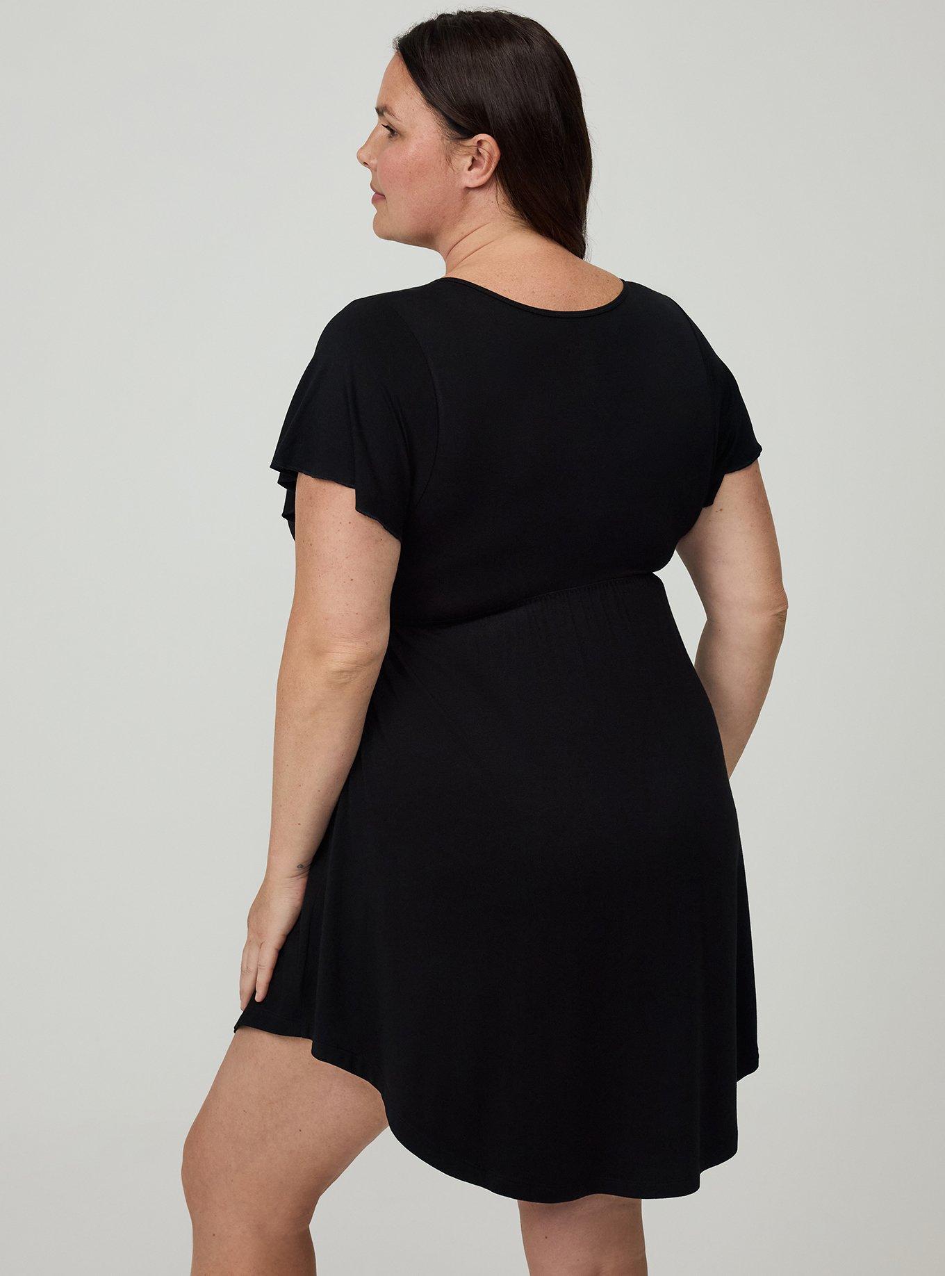Plus Size Super Soft Lace Trim Babydoll Sleep Gown, BLACK, alternate