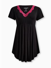 Super Soft Lace Trim Sleep Babydoll Gown, DEEP BLACK, hi-res