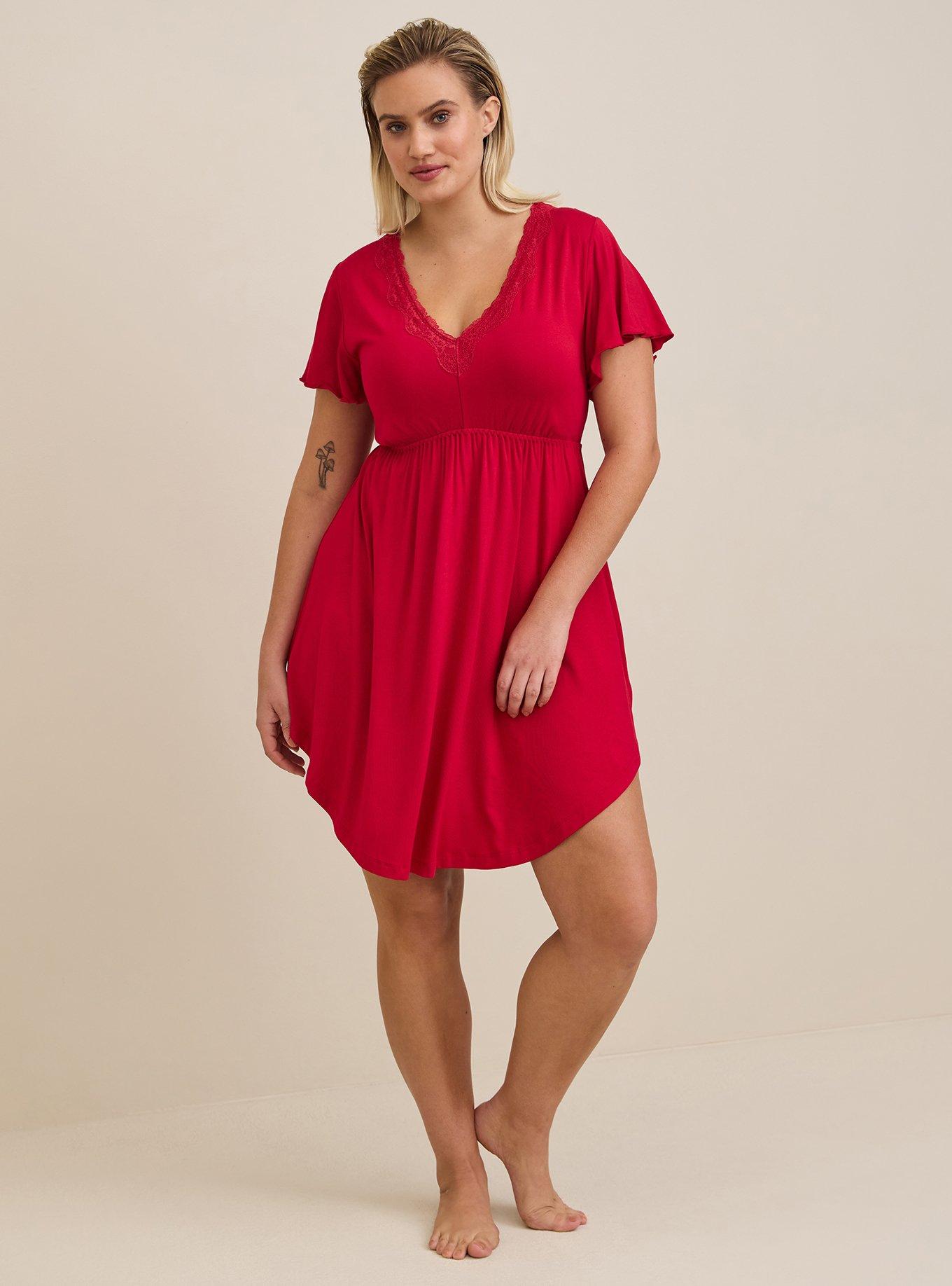 Super Soft Lace Trim Babydoll Sleep Gown, JESTER RED, alternate