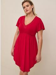 Super Soft Lace Trim Sleep Babydoll Gown, JESTER RED, hi-res