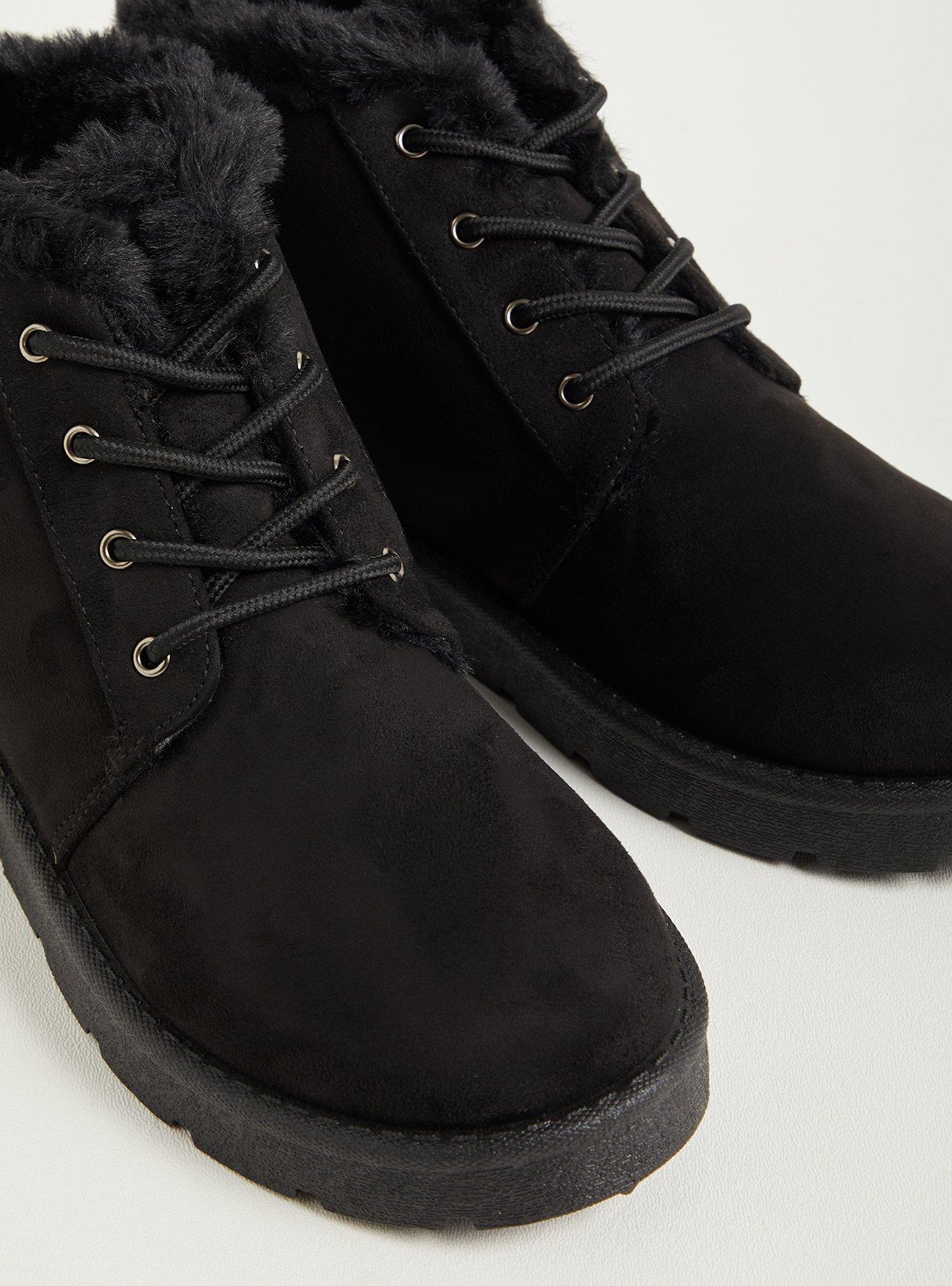 Lace-Up Fur-Lined Bootie - Faux Suede Black (WW), BLACK, alternate
