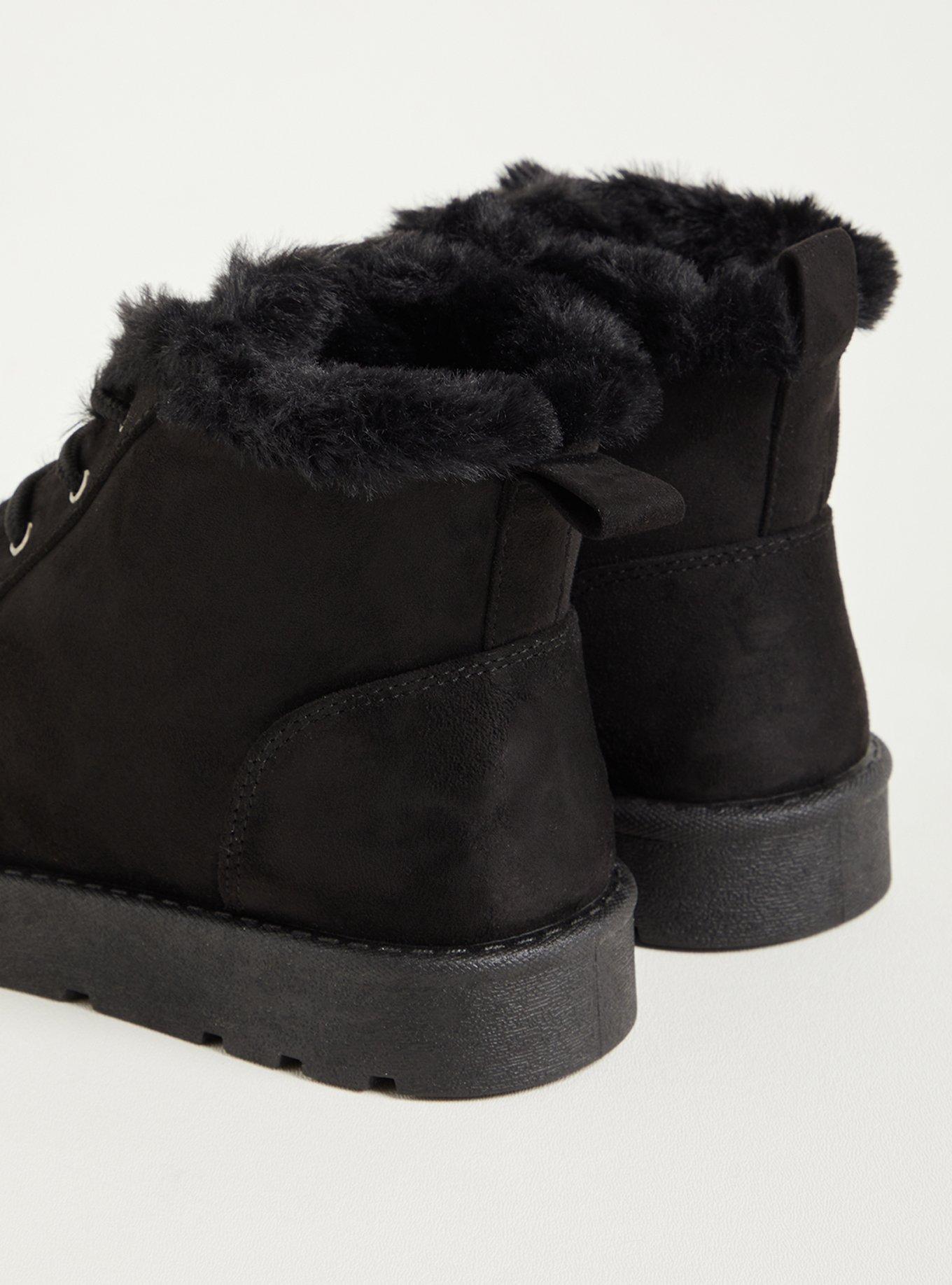 Lace-Up Fur-Lined Bootie - Faux Suede Black (WW), BLACK, alternate